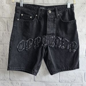BoohooMAN Slim Rigid Official Applique Jorts Black Denim Jean Shorts 28